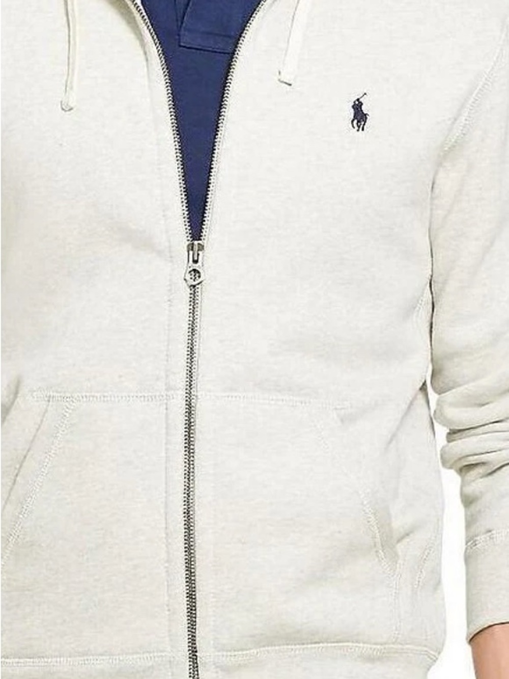 Ralph Lauren Light Cream Zip-Up Hoodie with Navy Logo
